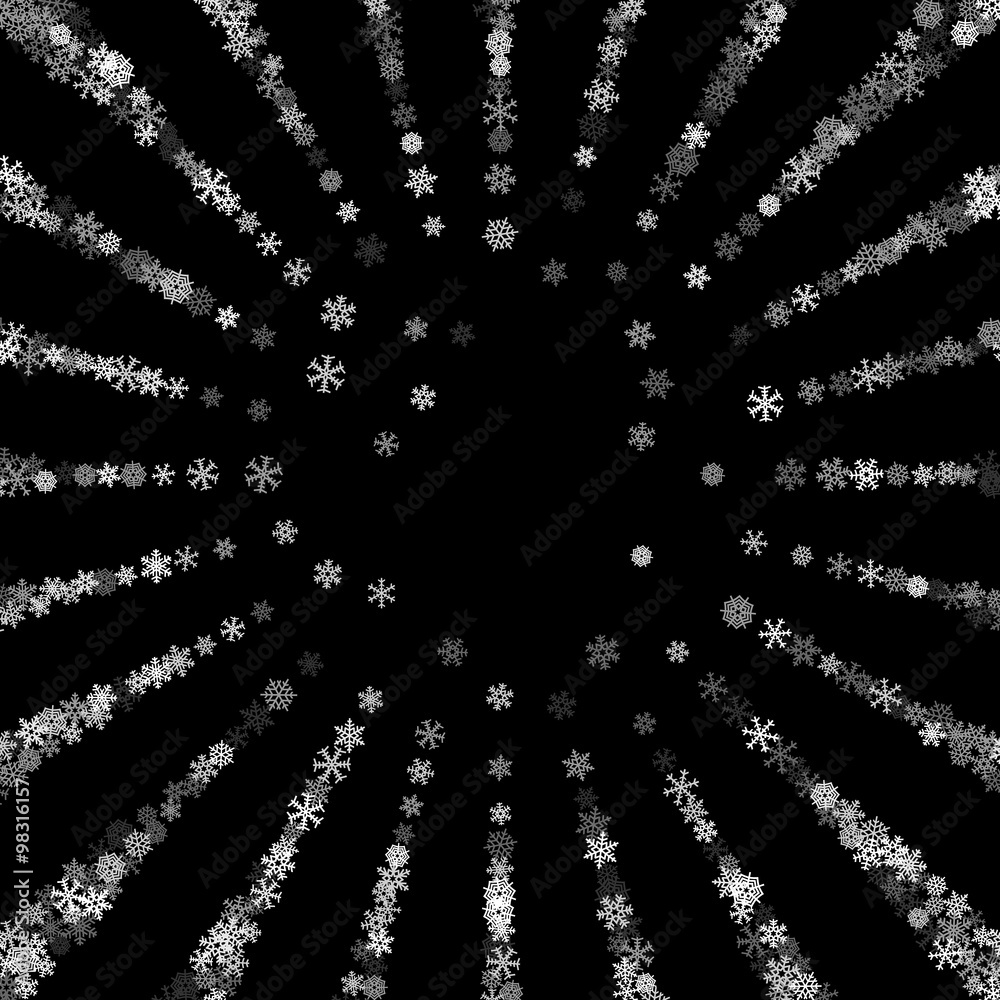 Obraz premium Snowfall with random snowflakes in the dark