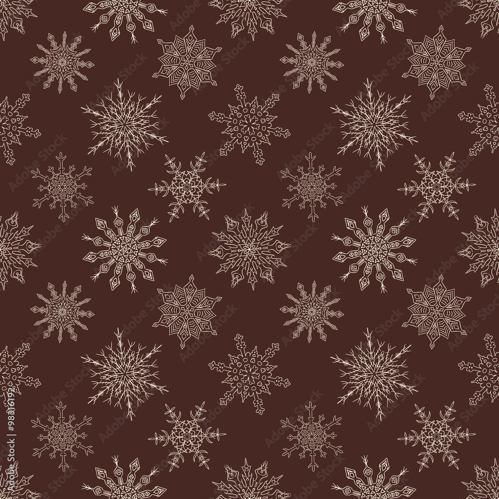 Seamless Christmas dark pattern with drawn snowflakes