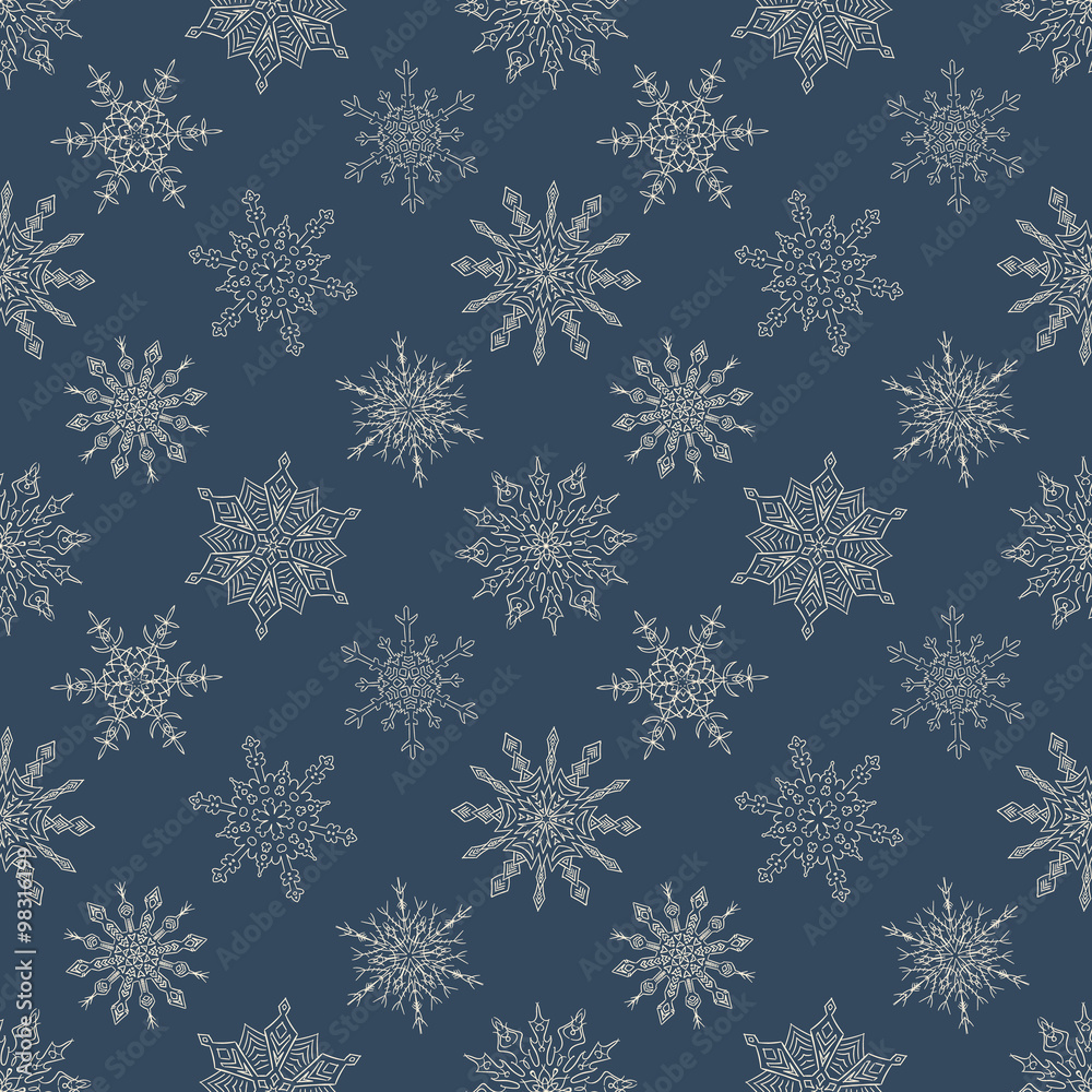 Seamless Christmas dark pattern with drawn snowflakes Seamless Christmas dark pattern with drawn snowflakes