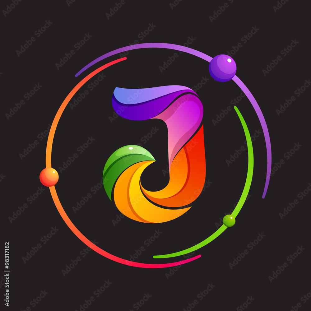 Obraz premium J letter logo with atomic or space orbits.