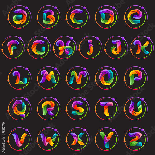 Alphabet set with atomic or space orbits.