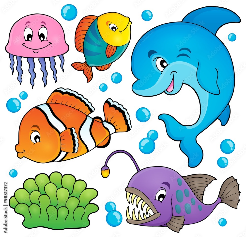 Fototapeta premium Ocean fauna topic set 1