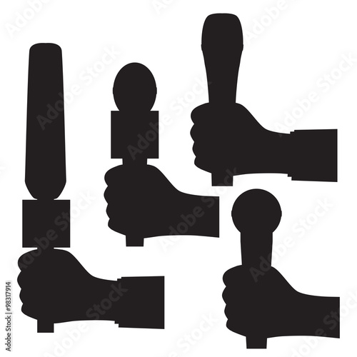 Black silhouette of a hand with a microphone.