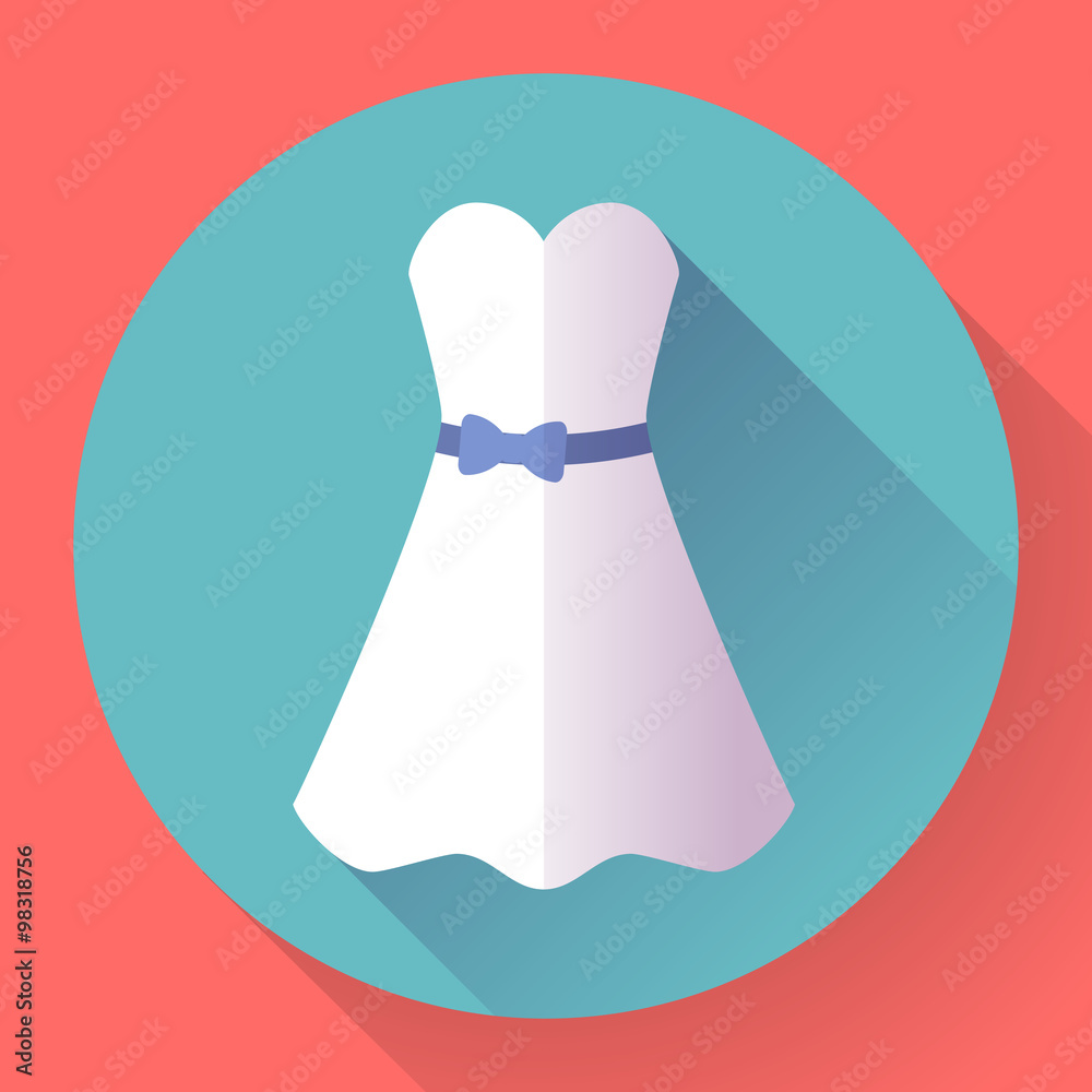 White dress - classic fashion. Icon in the flat style White dress - classic fashion. Icon in the flat style
