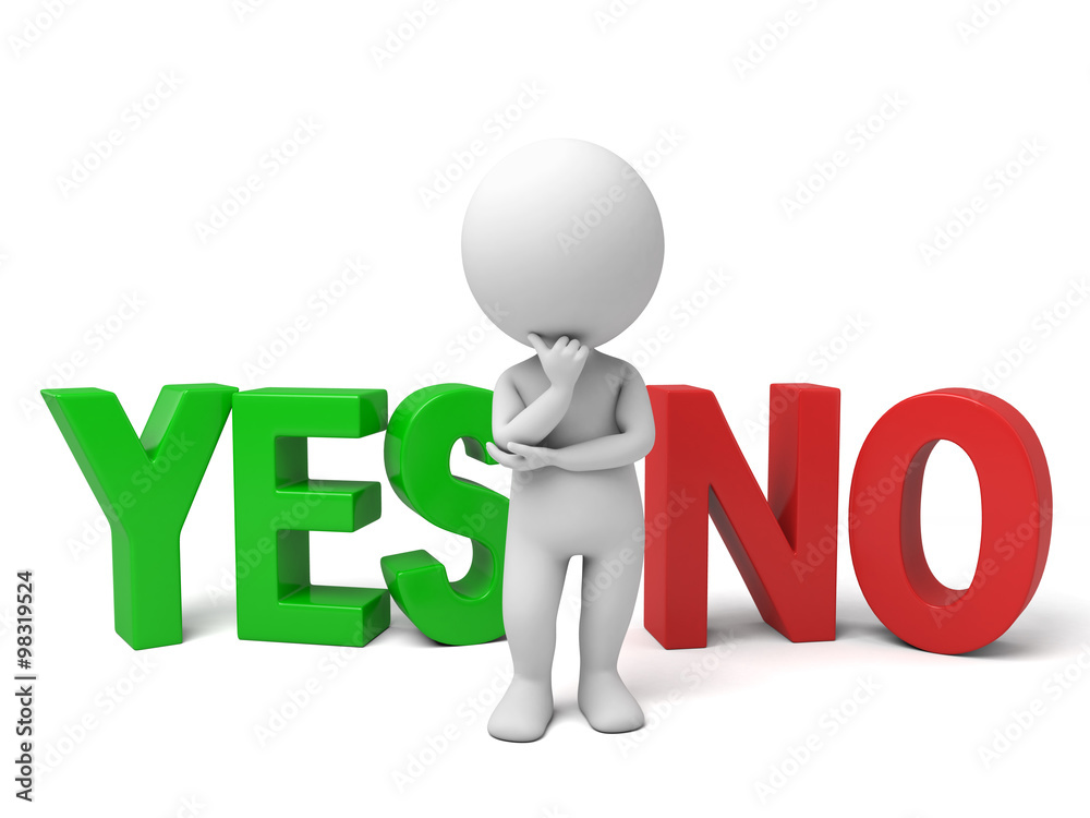 3D guy and a sign which the yes or no word on it Stock Illustration