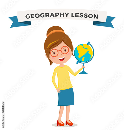School geography lessons woman teacher illustration