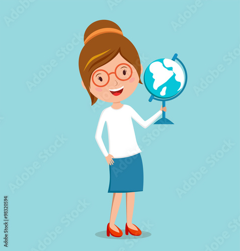School geography lessons woman teacher illustration