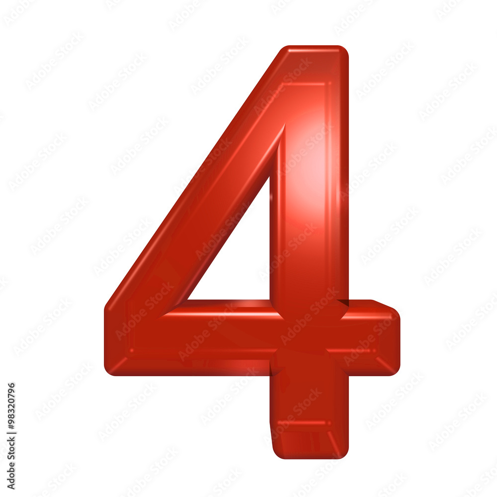 One digit from red glass alphabet set, isolated on white. Computer generated 3D photo rendering. One digit from red glass alphabet set, isolated on white. Computer generated 3D photo rendering.