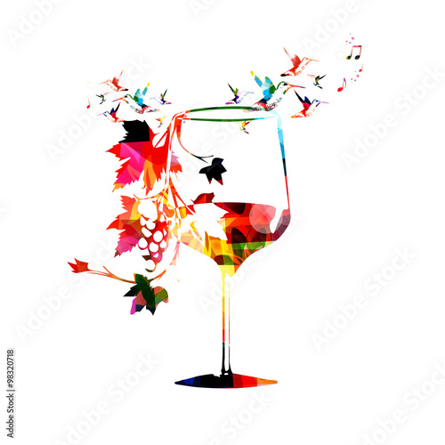 Colorful wineglass with vines