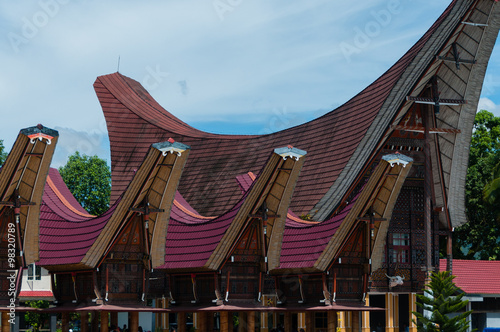Very Unique and Traditional houses of Tana Toraja with red roof 