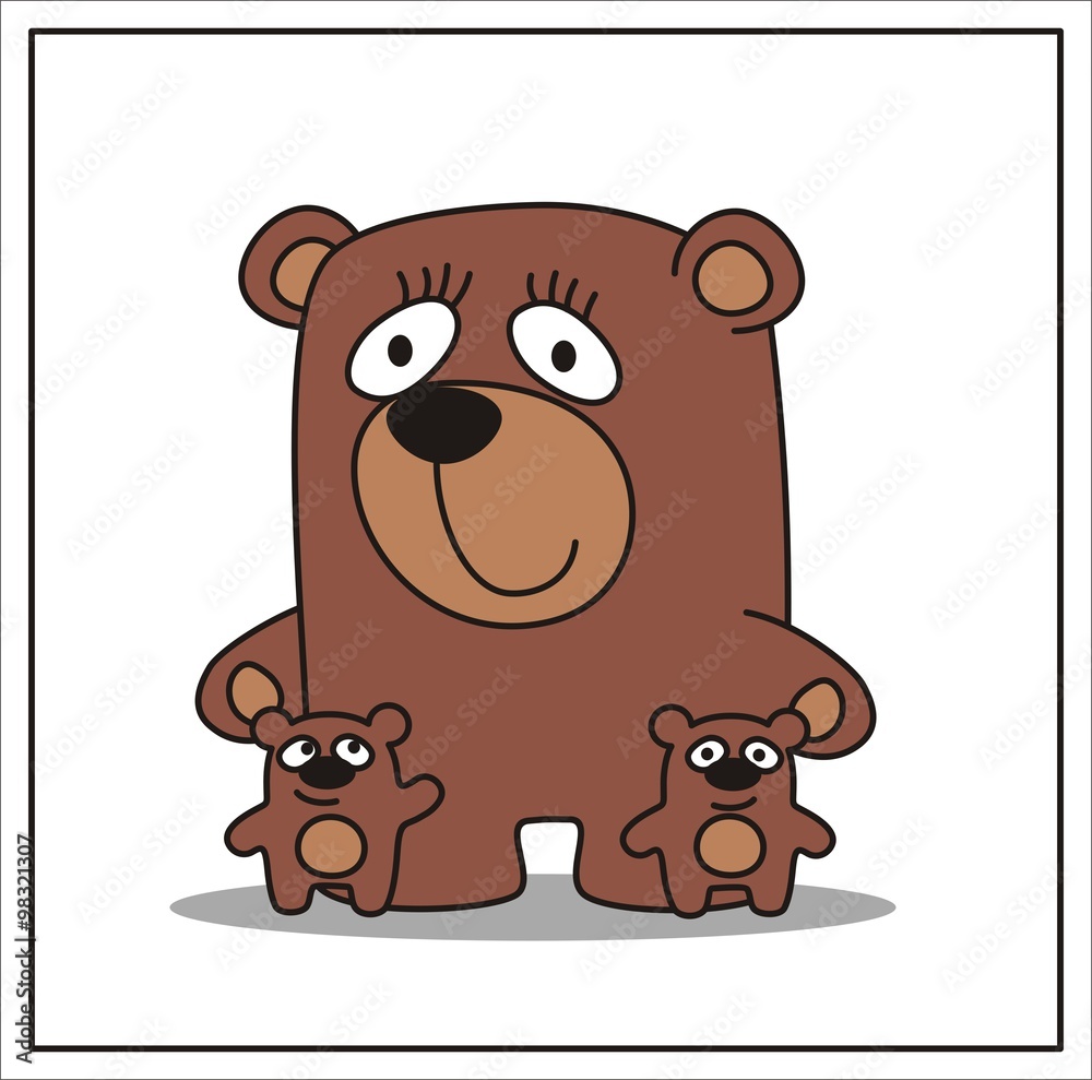 mother and bear, cartoon mama bear and two little bear Stock Vector | Adobe  Stock