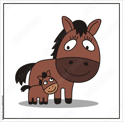 mother and child, cartoon mama horse and little foal