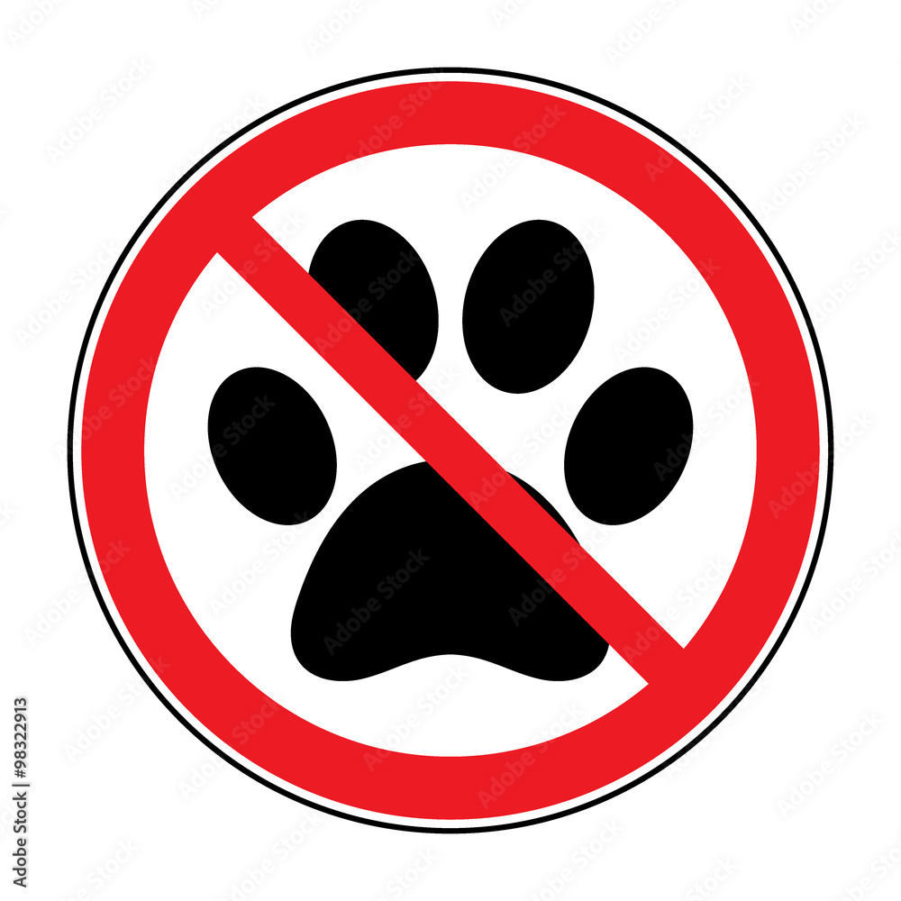 No pets Sign. Paw print with prohibition symbol. With pet no access. Round icon on white background. Stop emblem. Vector illustration No pets Sign. Paw print with prohibition symbol. With pet no access. Round icon on white background. Stop emblem. Vector illustration