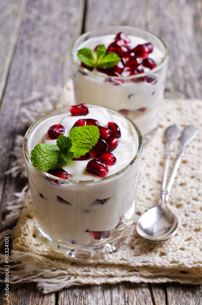 Yoghurt with pomegranate seeds Yoghurt with pomegranate seeds