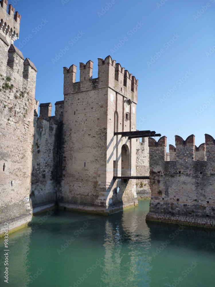 tower of Sirmione fort at the south of lago di garda