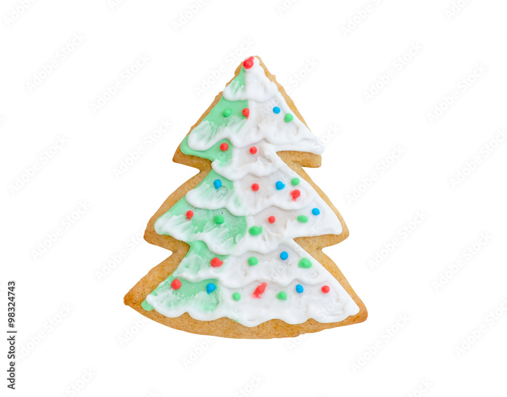 christmas cookie tree with snow isolated on white