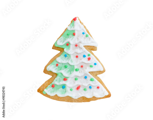 christmas cookie tree with snow isolated on white