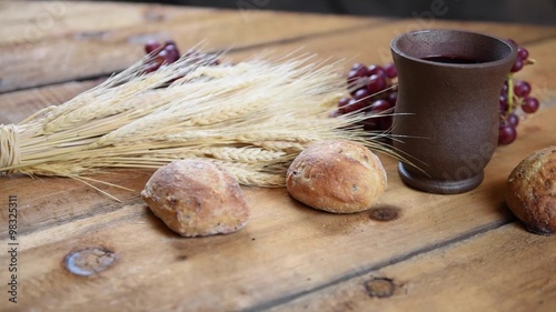 Communion Table with Bread and Wine