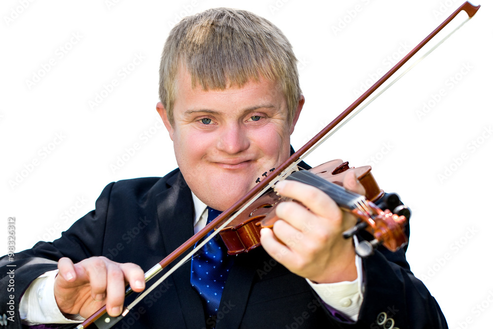 Close up portrait of handicapped musician isolated. Close up portrait of handicapped musician isolated.