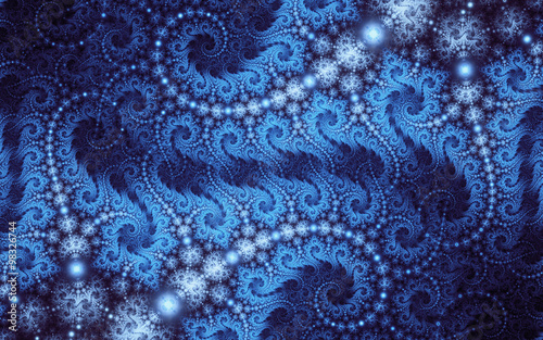 Abstract fractal, decorative blue curls on dark background