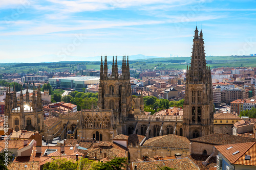 Burgos skyline aerial view with Cathedral in Spain