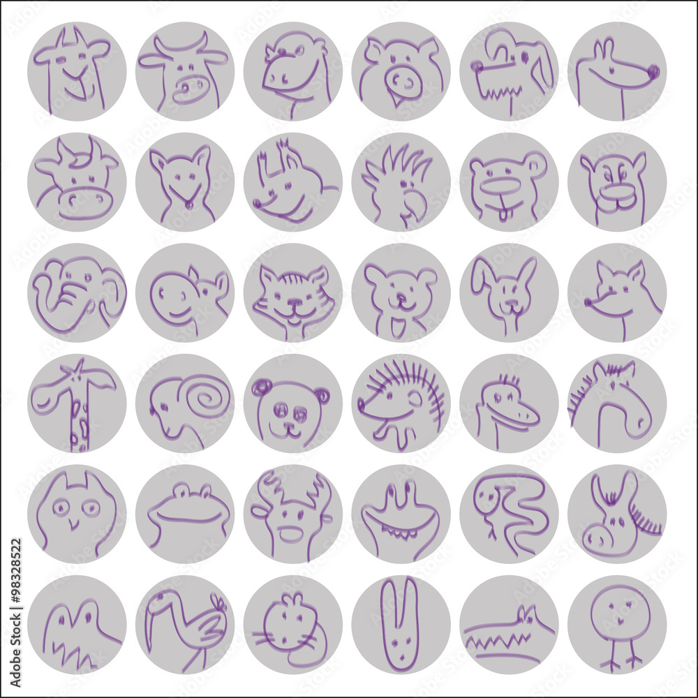 Avatars of hand drawn funny doodle animals Avatars of hand drawn funny doodle animals
