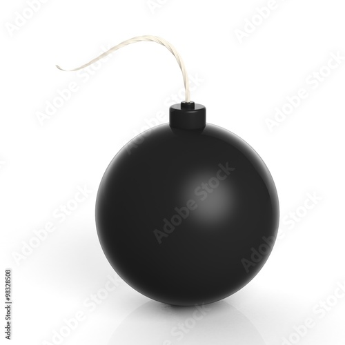 Black cannonball bomb, isolated on white background.