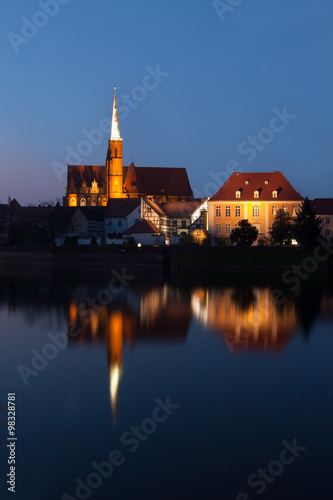 Ostrow Tumski in Wroclaw at night.