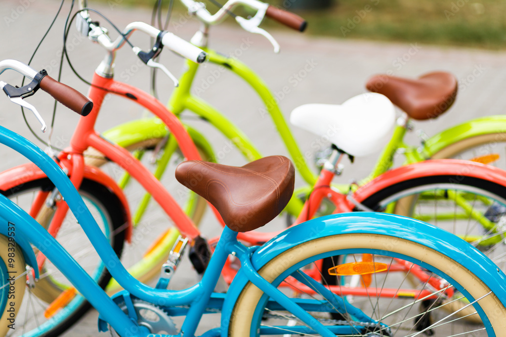 Naklejka premium Women's city bike row in the store