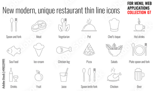 Unique and modern restaurant line icon set