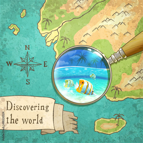 magnifier showing beautiful nature on the map, vector illustration, eps10.