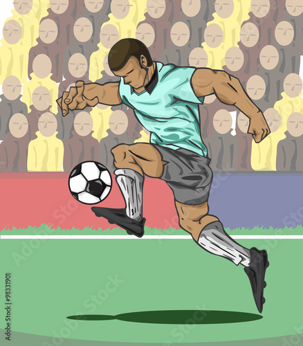 Vector illustration Soccer player kicking the ball and fan ball background