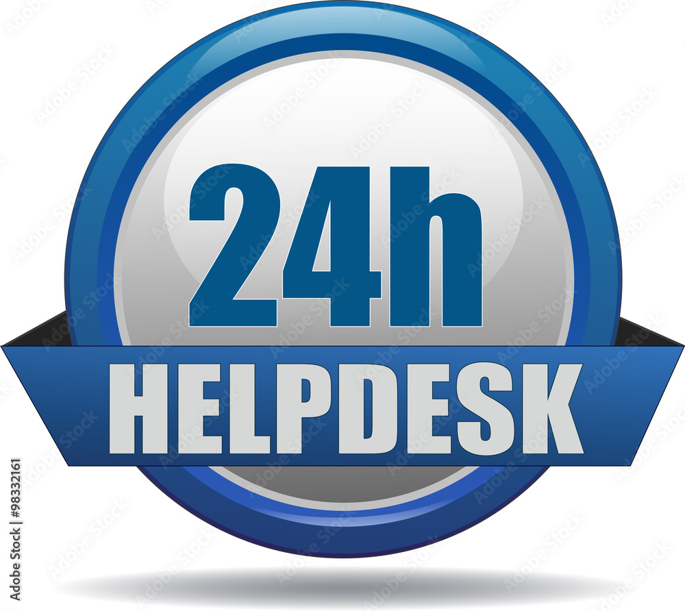 24H HELPDESK / realistic modern glossy 3D eps vector sign / icon in blue with a banderole 24H HELPDESK / realistic modern glossy 3D eps vector sign / icon in blue with a banderole