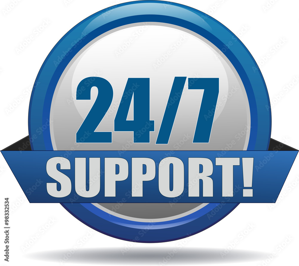 24/7 SUPPORT / realistic modern glossy 3D eps vector sign / icon in blue with a banderole 24/7 SUPPORT / realistic modern glossy 3D eps vector sign / icon in blue with a banderole