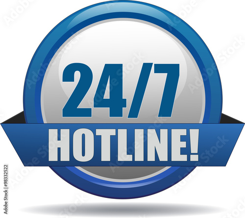 24/7 HOTLINE / realistic modern glossy 3D eps vector sign / icon in blue with a banderole