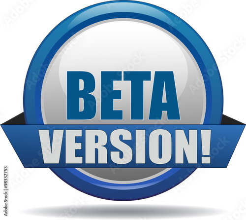 BETA VERSION / realistic modern glossy 3D eps vector sign / icon in blue with a banderole