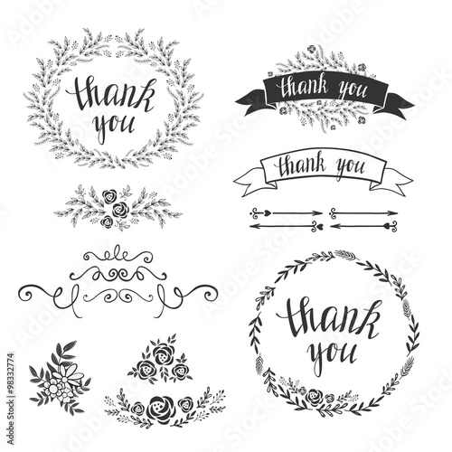 Set of decorative design elements, embellishments, frames, borders. Vector.