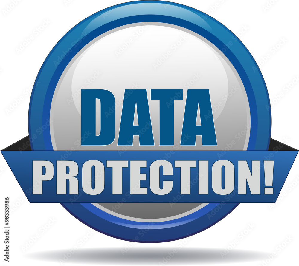 DATA PROTECTION / realistic modern glossy 3D eps vector sign / icon in blue with a banderole DATA PROTECTION / realistic modern glossy 3D eps vector sign / icon in blue with a banderole