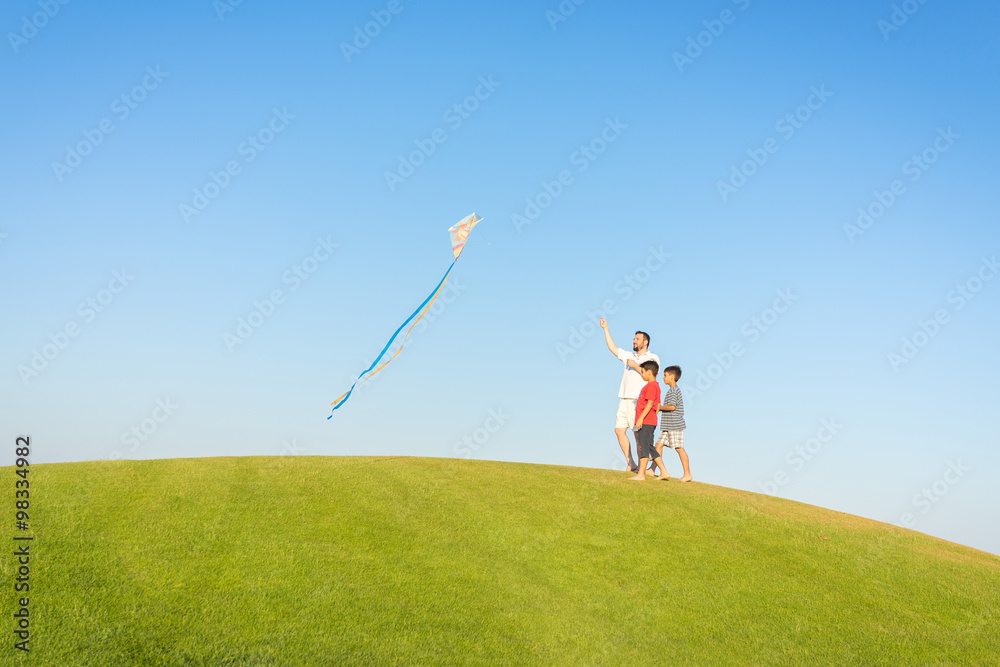 Running with kite on summer holiday vacation, perfect meadow and Running with kite on summer holiday vacation, perfect meadow and