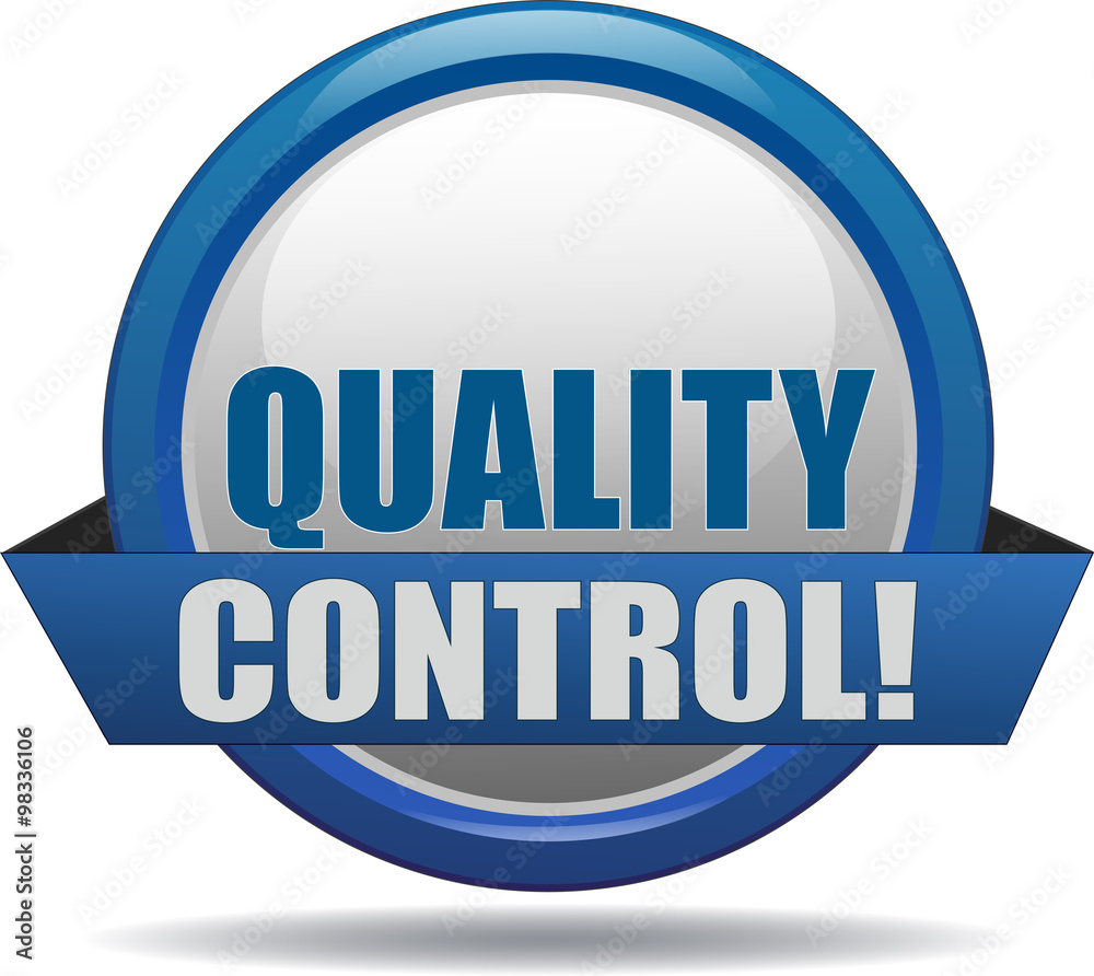 QUALITY CONTROL / realistic modern glossy 3D eps vector sign / icon in blue with a banderole QUALITY CONTROL / realistic modern glossy 3D eps vector sign / icon in blue with a banderole