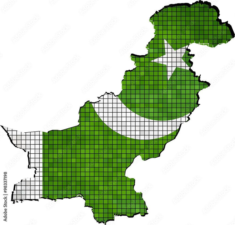 Obraz premium Pakistan map with flag inside, Pakistan map grunge mosaic, Map of Pakistan in mosaic, Abstract grunge mosaic vector