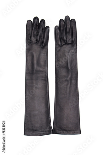 Black female leather gloves isolated on white background