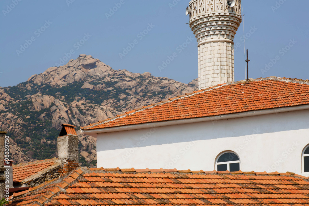 Tile roofs of rural houses in the mountain turkish village