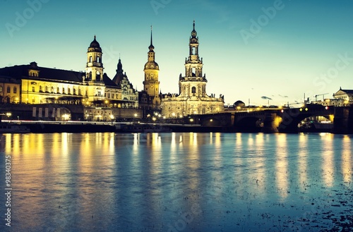 evening panorama of Dresden  Saxony  Germany