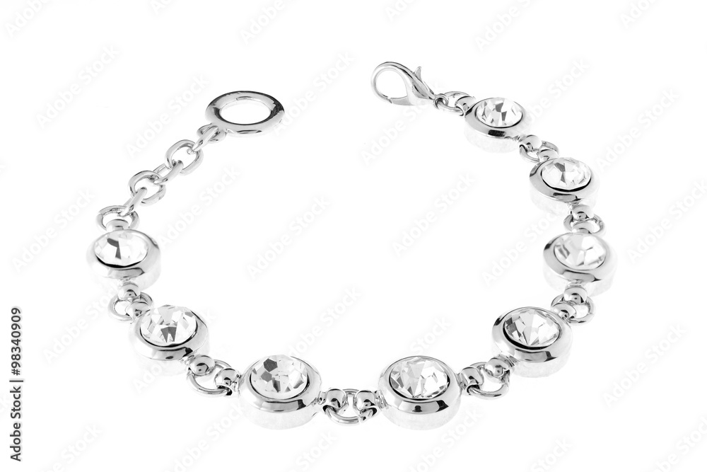 silver bracelet with diamonds on a white background silver bracelet with diamonds on a white background