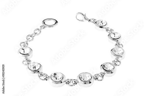silver bracelet with diamonds on a white background