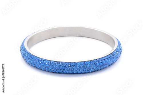 silver bracelet with blue stones on the white background
