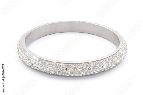 silver bracelet with diamonds on a white background