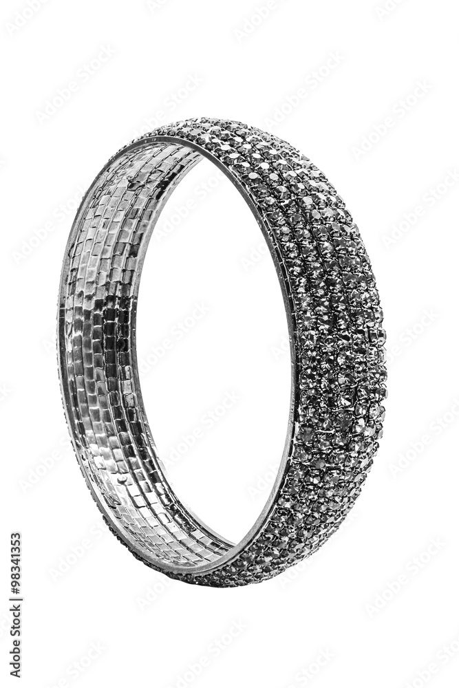 black bracelet with precious stones on a white background black bracelet with precious stones on a white background