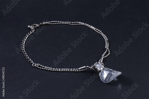 silver bracelet with big stone isolated black